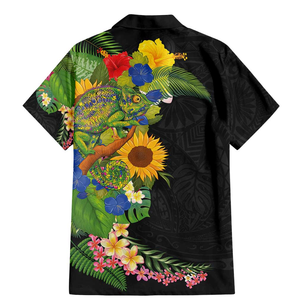Hawaiian Tropical Plants and Chameleon Family Matching Mermaid Dress and Hawaiian Shirt Polynesian Art Colorful - Polynesian Pride