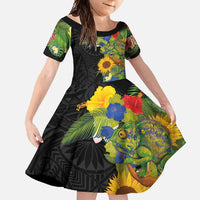 Hawaiian Tropical Plants and Chameleon Family Matching Off Shoulder Maxi Dress and Hawaiian Shirt Polynesian Art Colorful - Polynesian Pride