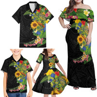 Hawaiian Tropical Plants and Chameleon Family Matching Off Shoulder Maxi Dress and Hawaiian Shirt Polynesian Art Colorful - Polynesian Pride