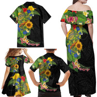 Hawaiian Tropical Plants and Chameleon Family Matching Off Shoulder Maxi Dress and Hawaiian Shirt Polynesian Art Colorful - Polynesian Pride