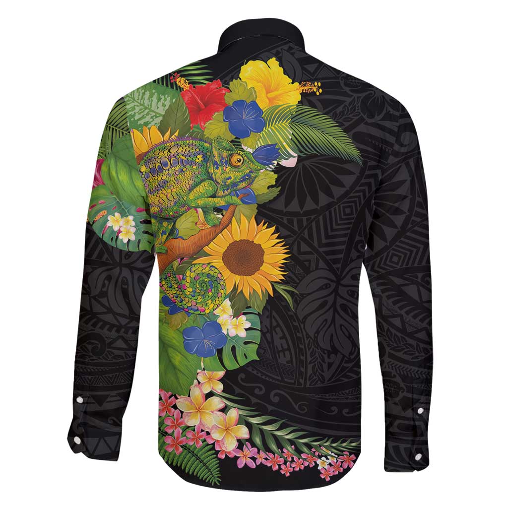 Hawaiian Tropical Plants and Chameleon Family Matching Off Shoulder Maxi Dress and Hawaiian Shirt Polynesian Art Colorful - Polynesian Pride