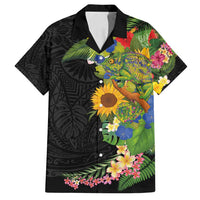 Hawaiian Tropical Plants and Chameleon Family Matching Puletasi and Hawaiian Shirt Polynesian Art Colorful - Polynesian Pride