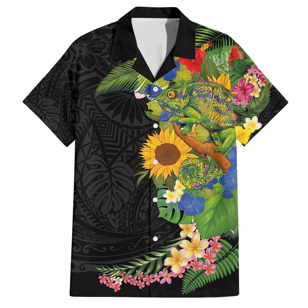 Hawaiian Tropical Plants and Chameleon Family Matching Summer Maxi Dress and Hawaiian Shirt Polynesian Art Colorful - Polynesian Pride