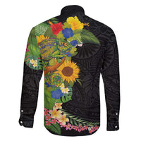 Hawaiian Tropical Plants and Chameleon Family Matching Summer Maxi Dress and Hawaiian Shirt Polynesian Art Colorful - Polynesian Pride