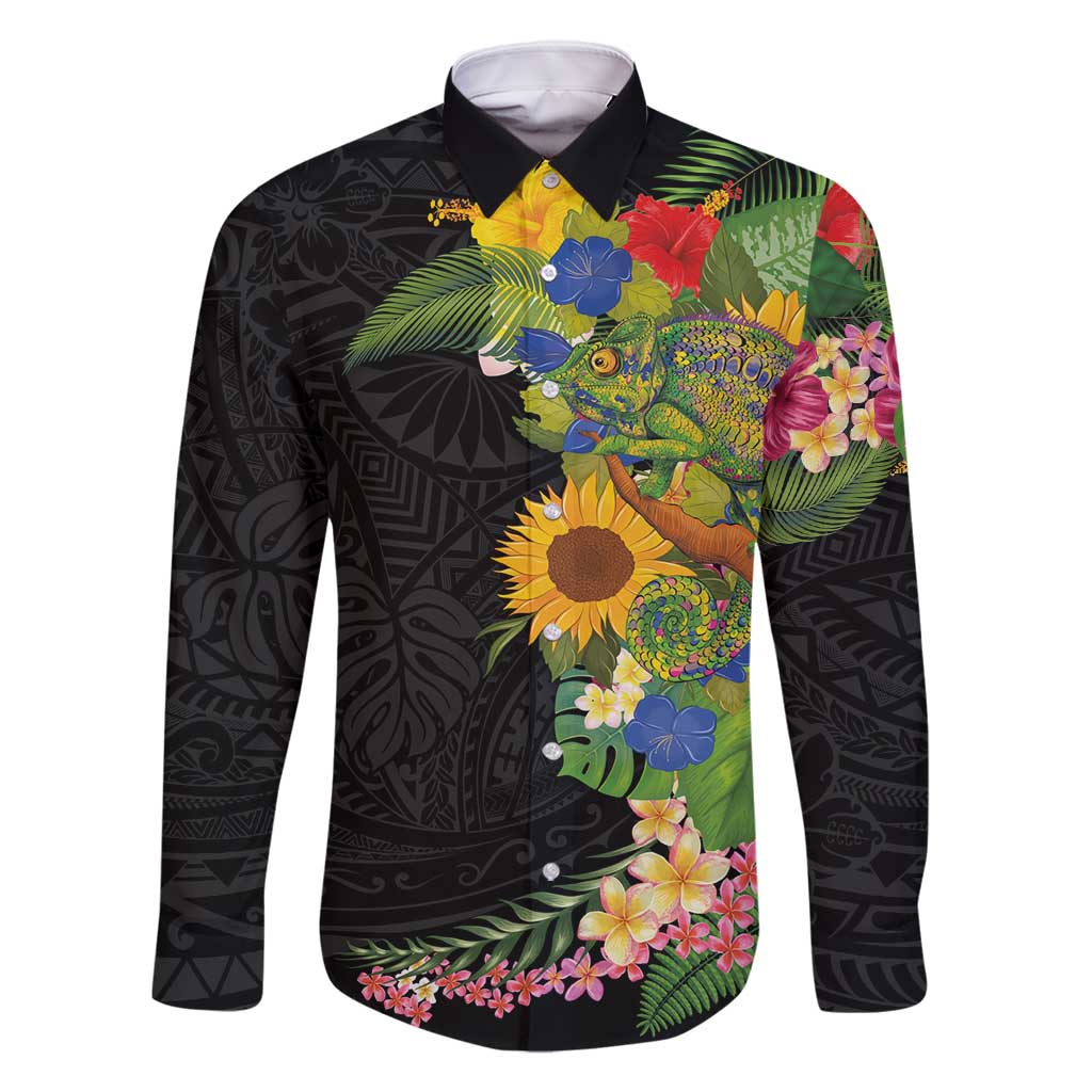 Hawaiian Tropical Plants and Chameleon Family Matching Tank Maxi Dress and Hawaiian Shirt Polynesian Art Colorful - Polynesian Pride