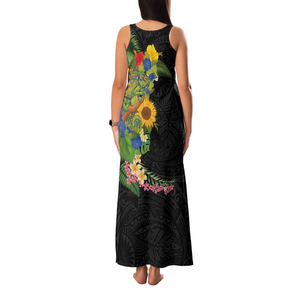 Hawaiian Tropical Plants and Chameleon Family Matching Tank Maxi Dress and Hawaiian Shirt Polynesian Art Colorful - Polynesian Pride