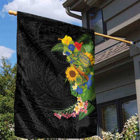 Hawaiian Tropical Plants and Chameleon Garden Flag Polynesian Art Colorful - Polynesian Pride