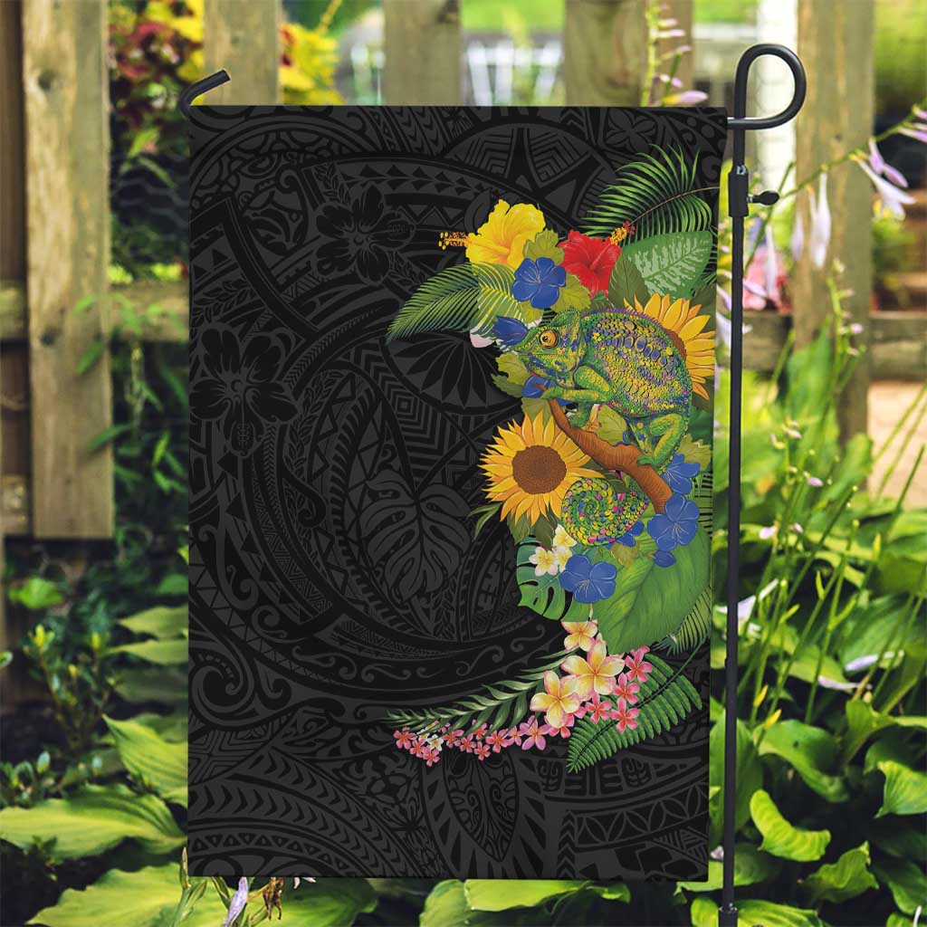 Hawaiian Tropical Plants and Chameleon Garden Flag Polynesian Art Colorful - Polynesian Pride