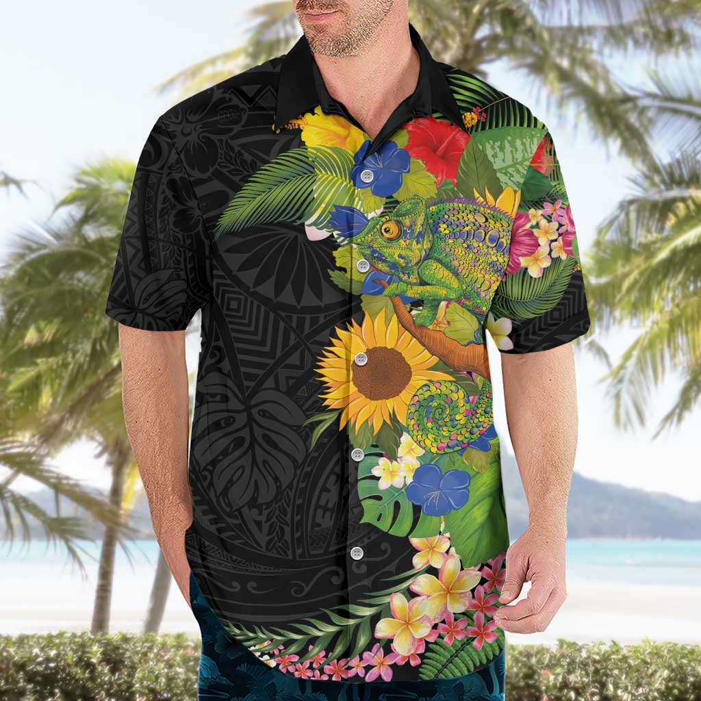 Hawaiian Tropical Plants and Chameleon Hawaiian Shirt Polynesian Art Colorful - Polynesian Pride