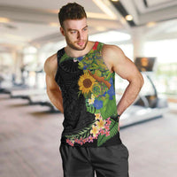 Hawaiian Tropical Plants and Chameleon Men Tank Top Polynesian Art Colorful - Polynesian Pride