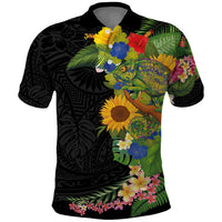 Hawaiian Tropical Plants and Chameleon Polo Shirt Polynesian Art Colorful - Polynesian Pride