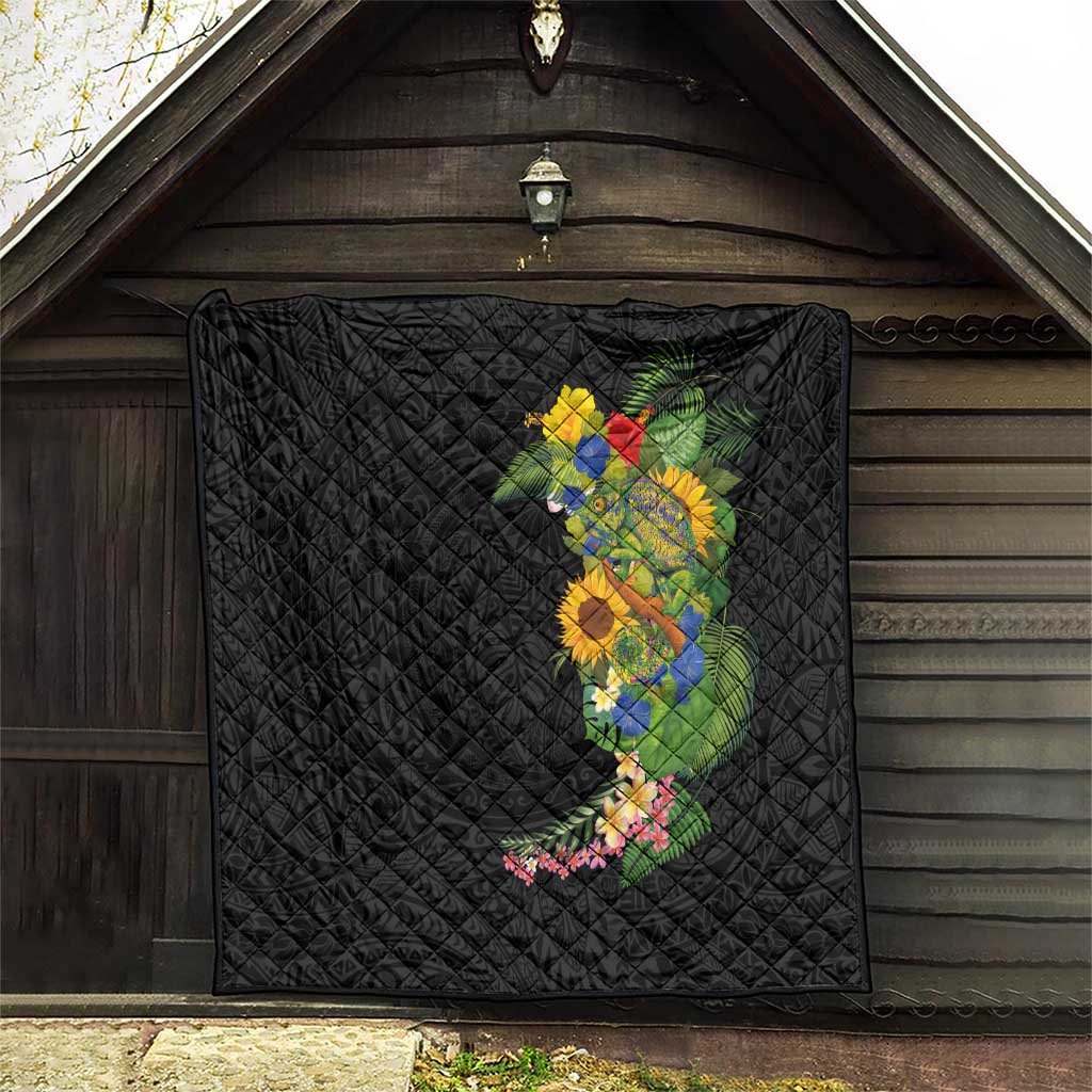 Hawaiian Tropical Plants and Chameleon Quilt Polynesian Art Colorful - Polynesian Pride
