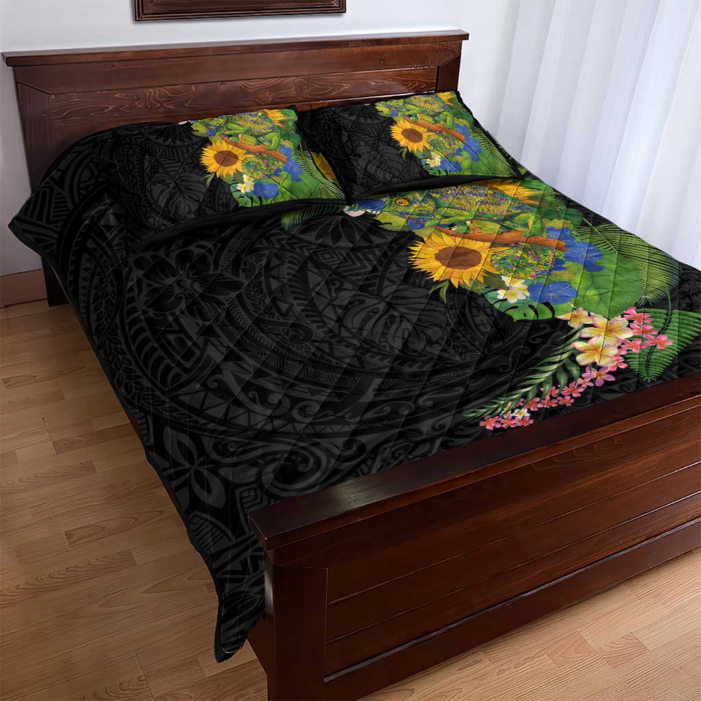 Hawaiian Tropical Plants and Chameleon Quilt Bed Set Polynesian Art Colorful LT03 - Polynesian Pride