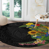 Hawaiian Tropical Plants and Chameleon Round Carpet Polynesian Art Colorful - Polynesian Pride