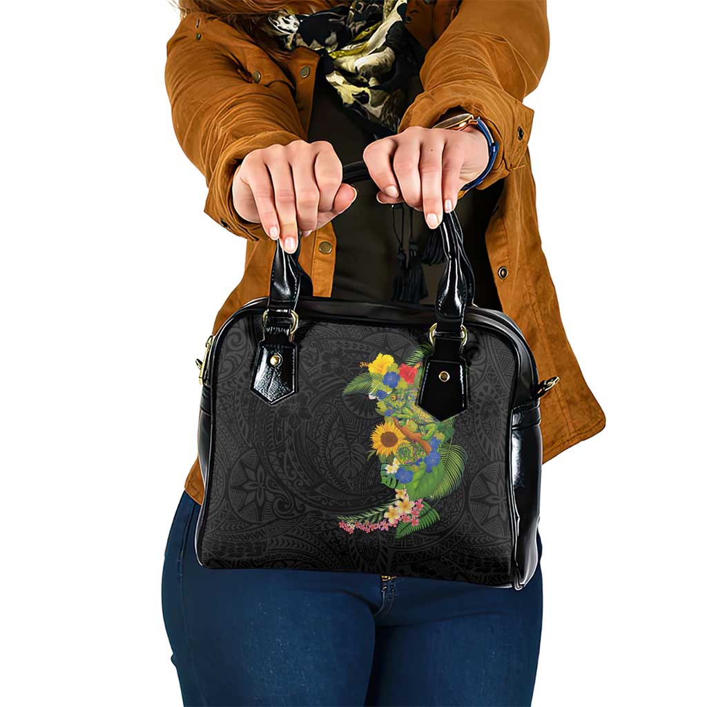 Hawaiian Tropical Plants and Chameleon Shoulder Handbag Polynesian Art Colorful - Polynesian Pride