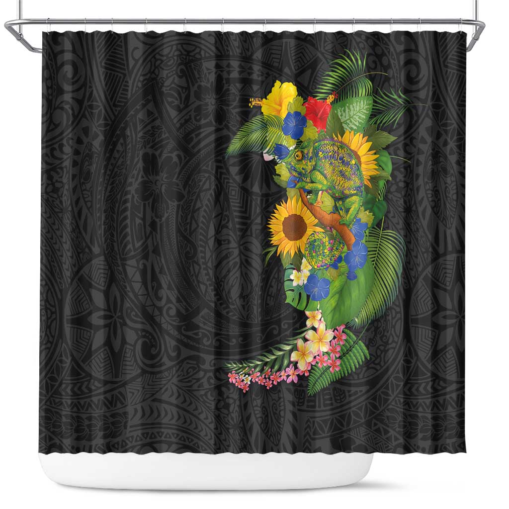 Hawaiian Tropical Plants and Chameleon Shower Curtain Polynesian Art Colorful - Polynesian Pride