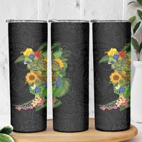 Hawaiian Tropical Plants and Chameleon Skinny Tumbler Polynesian Art Colorful - Polynesian Pride