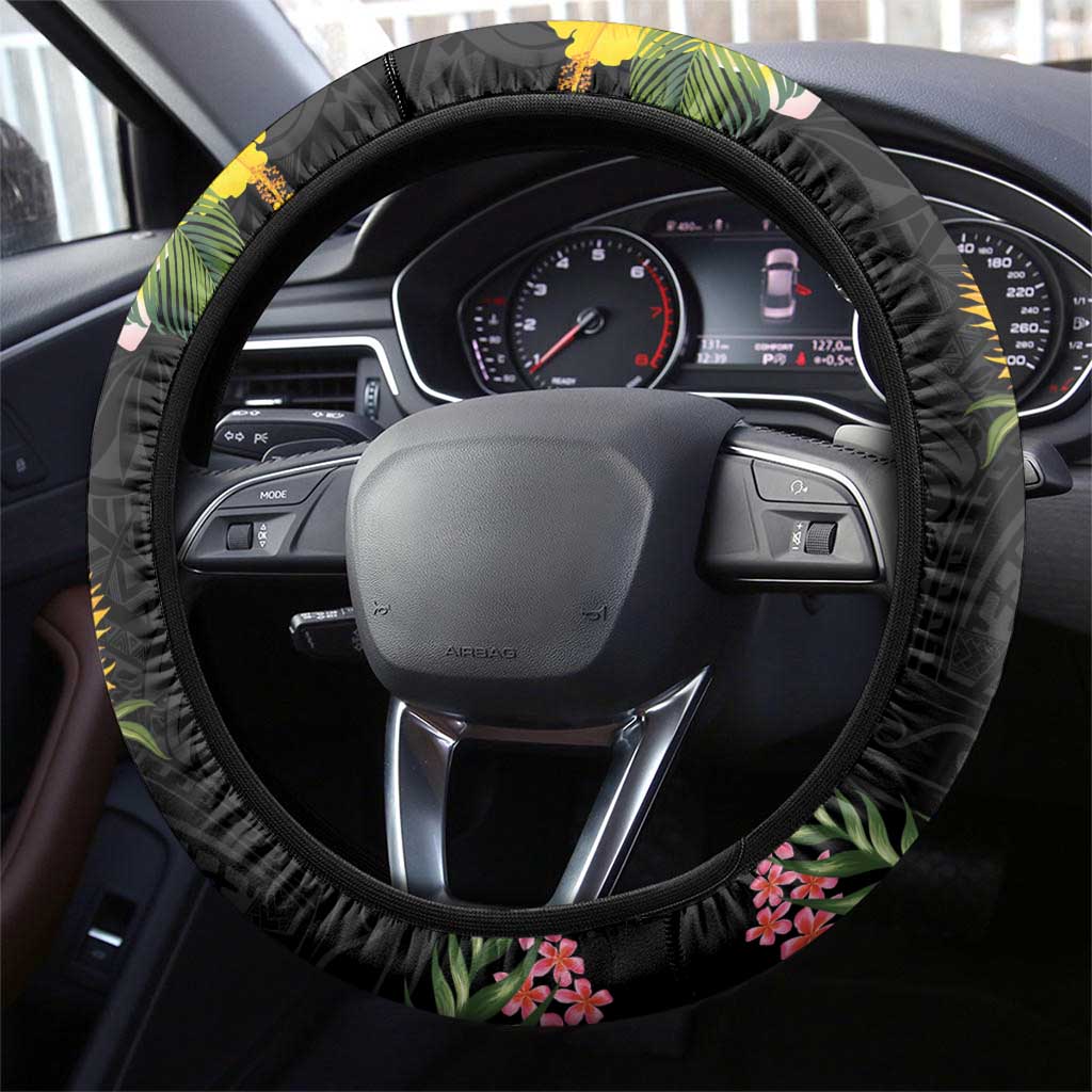 Hawaiian Tropical Plants and Chameleon Steering Wheel Cover Polynesian Art Colorful - Polynesian Pride