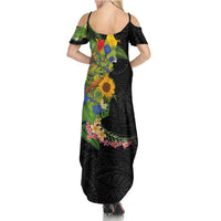 Hawaiian Tropical Plants and Chameleon Summer Maxi Dress Polynesian Art Colorful - Polynesian Pride