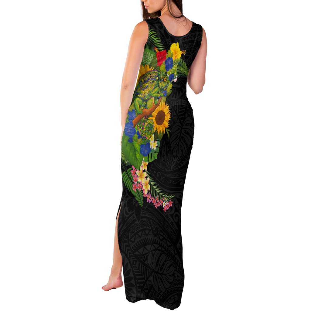 Hawaiian Tropical Plants and Chameleon Tank Maxi Dress Polynesian Art Colorful - Polynesian Pride