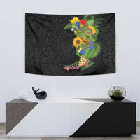 Hawaiian Tropical Plants and Chameleon Tapestry Polynesian Art Colorful - Polynesian Pride