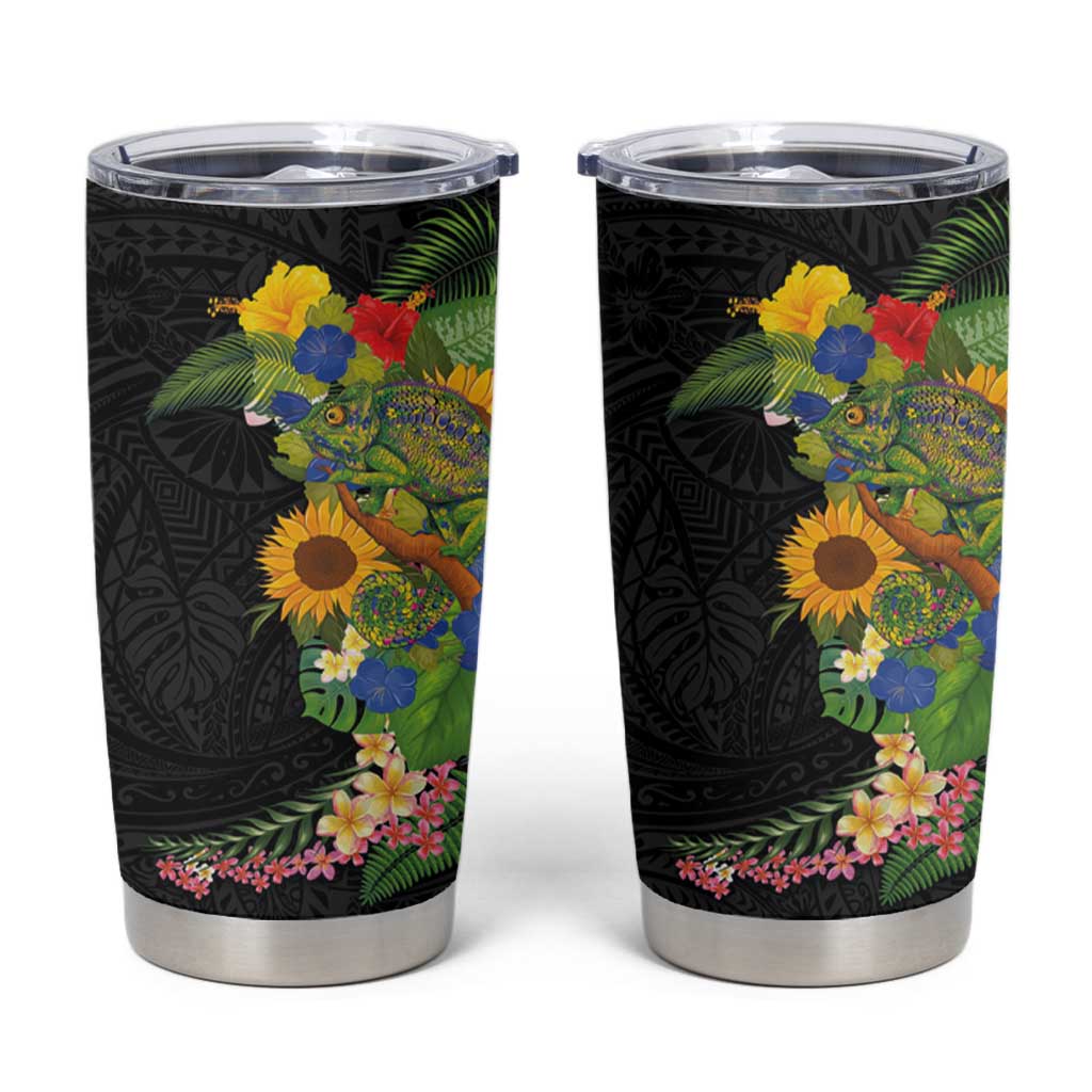 Hawaiian Tropical Plants and Chameleon Tumbler Cup Polynesian Art Colorful - Polynesian Pride