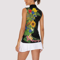 Hawaiian Tropical Plants and Chameleon Women Sleeveless Polo Shirt Polynesian Art Colorful - Polynesian Pride