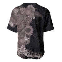 Hawaiian Tropical Plants and Chameleon Baseball Jersey Polynesian Art Grayscale - Polynesian Pride
