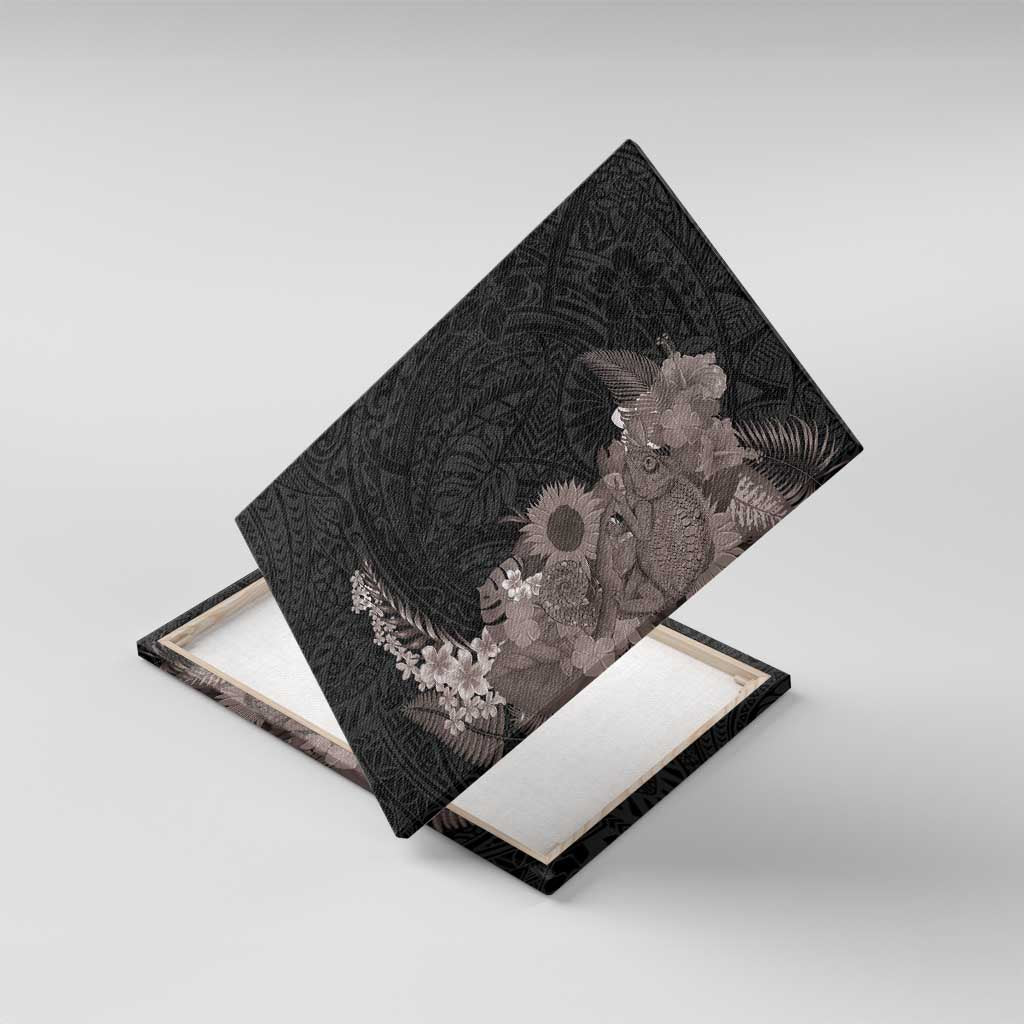 Hawaiian Tropical Plants and Chameleon Canvas Wall Art Polynesian Art Grayscale - Polynesian Pride