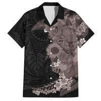 Hawaiian Tropical Plants and Chameleon Family Matching Puletasi and Hawaiian Shirt Polynesian Art Grayscale - Polynesian Pride