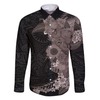 Hawaiian Tropical Plants and Chameleon Family Matching Tank Maxi Dress and Hawaiian Shirt Polynesian Art Grayscale - Polynesian Pride