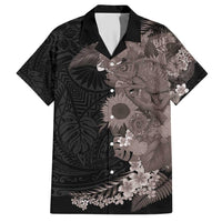 Hawaiian Tropical Plants and Chameleon Hawaiian Shirt Polynesian Art Grayscale - Polynesian Pride