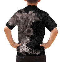 Hawaiian Tropical Plants and Chameleon Kid Hawaiian Shirt Polynesian Art Grayscale LT03 - Polynesian Pride