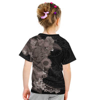 Hawaiian Tropical Plants and Chameleon Kid T Shirt Polynesian Art Grayscale - Polynesian Pride