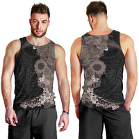Hawaiian Tropical Plants and Chameleon Men Tank Top Polynesian Art Grayscale - Polynesian Pride