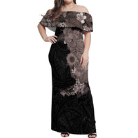 Hawaiian Tropical Plants and Chameleon Off Shoulder Maxi Dress Polynesian Art Grayscale LT03 Women Black - Polynesian Pride