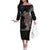 Hawaiian Tropical Plants and Chameleon Off The Shoulder Long Sleeve Dress Polynesian Art Grayscale - Polynesian Pride