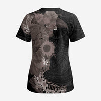 Hawaiian Tropical Plants and Chameleon Scrub Top Polynesian Art Grayscale - Polynesian Pride