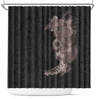 Hawaiian Tropical Plants and Chameleon Shower Curtain Polynesian Art Grayscale - Polynesian Pride