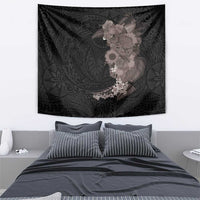 Hawaiian Tropical Plants and Chameleon Tapestry Polynesian Art Grayscale - Polynesian Pride