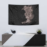 Hawaiian Tropical Plants and Chameleon Tapestry Polynesian Art Grayscale - Polynesian Pride