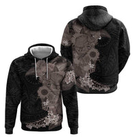 Hawaiian Tropical Plants and Chameleon Zip Hoodie Polynesian Art Grayscale - Polynesian Pride