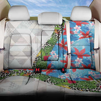 Hawaiian Tropical Flowers and Leaves Back Car Seat Cover on Leopard Pattern Half Style White-Blue Version - Polynesian Pride
