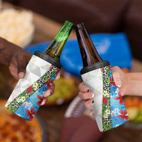 Hawaiian Tropical Flowers and Leaves 4 in 1 Can Cooler Tumbler on Leopard Pattern Half Style White-Blue Version - Polynesian Pride