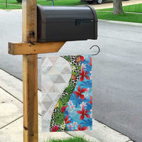 Hawaiian Tropical Flowers and Leaves Garden Flag on Leopard Pattern Half Style White-Blue Version - Polynesian Pride