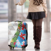 Hawaiian Tropical Flowers and Leaves Luggage Cover on Leopard Pattern Half Style White-Blue Version - Polynesian Pride