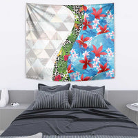 Hawaiian Tropical Flowers and Leaves Tapestry on Leopard Pattern Half Style White-Blue Version - Polynesian Pride