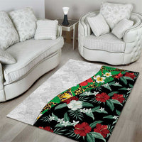 Hawaiian Tropical Flowers and Leaves Area Rug on Leopard Pattern Half Style White-Black Version - Polynesian Pride
