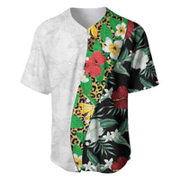 Hawaiian Tropical Flowers and Leaves Baseball Jersey on Leopard Pattern Half Style White-Black Version - Polynesian Pride