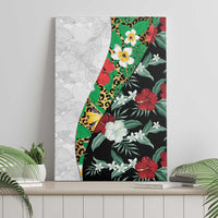 Hawaiian Tropical Flowers and Leaves Canvas Wall Art on Leopard Pattern Half Style White-Black Version - Polynesian Pride